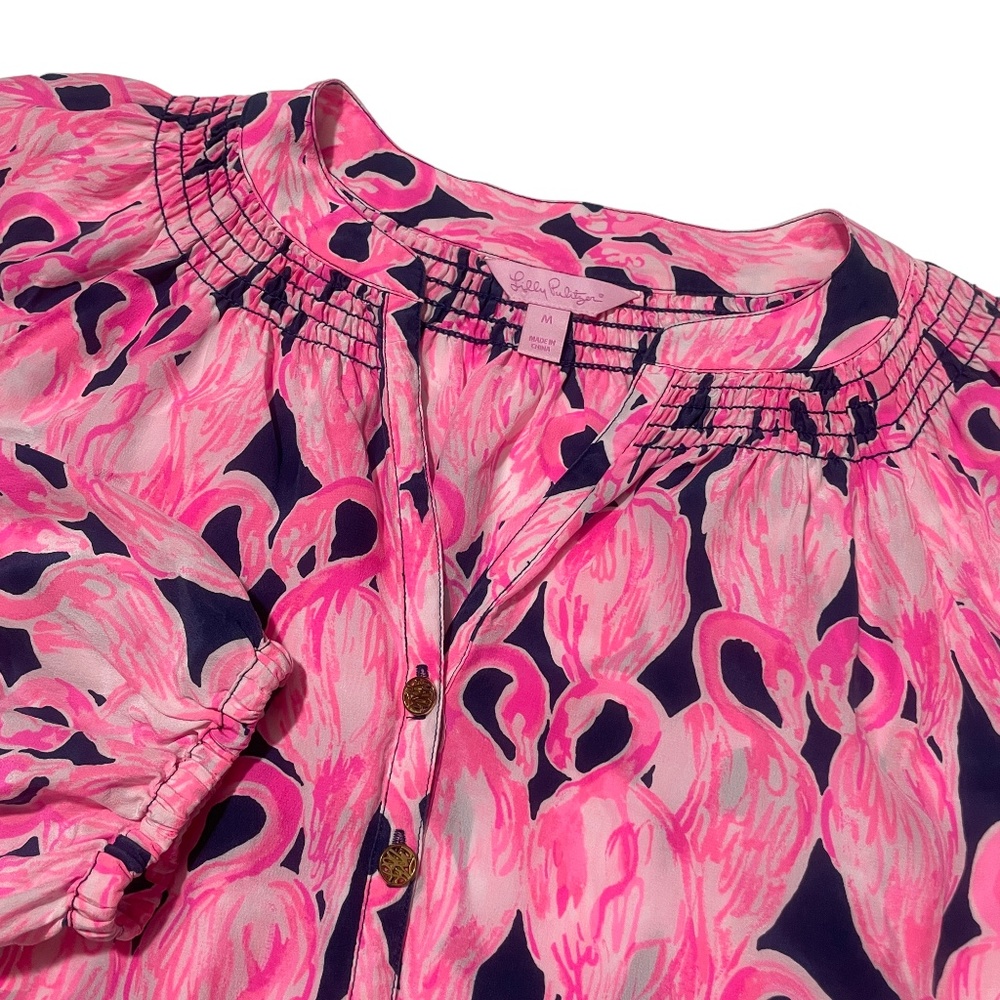 Lilly Pulitzer Medium 100% Silk Swans Ladies Blouse